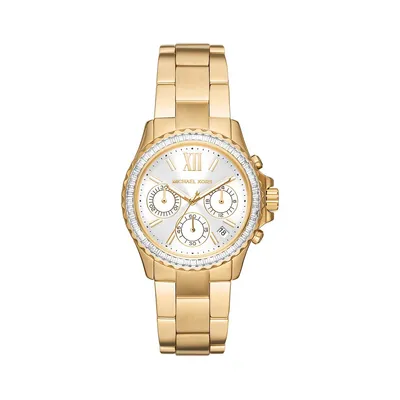 Montre-bracelet chronographe en acier inoxydable doré avec cristaux Everest MK7212