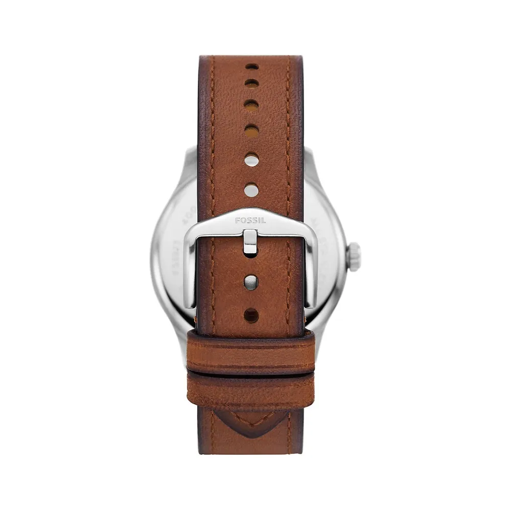 Dayliner Stainless Steel Case & Leather Strap Three-Hand Watch FS5925