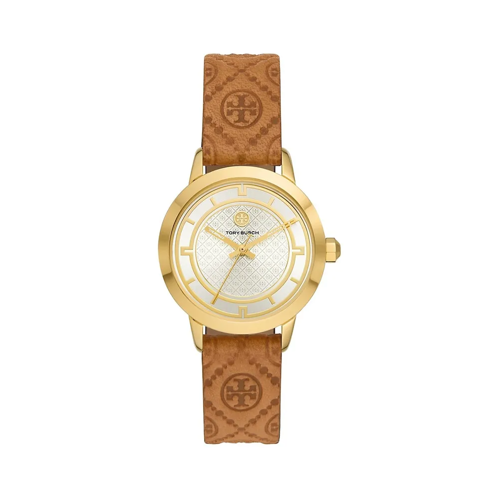 Tory Burch + The Tory Goldtone Stainless Steel & Lizard Leather Strap Watch  TBW1001 | Hillcrest Mall