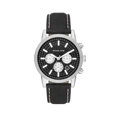 Montre chronographe en acier inoxydable avec bracelet en cuir Hutton MK8956