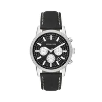 Hutton Stainless Steel Case & Leather Strap Chronograph Watch MK8956