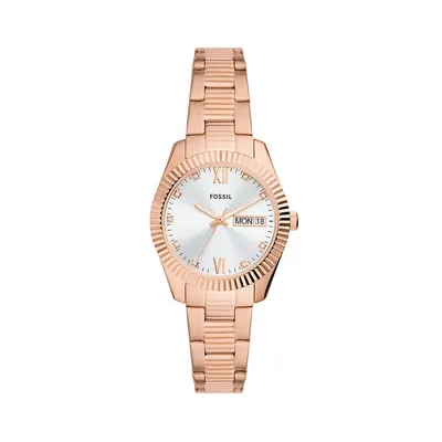Scarlette 3-Hand Day-Date Rose-Goldtone Steel Bracelet Watch ES5200