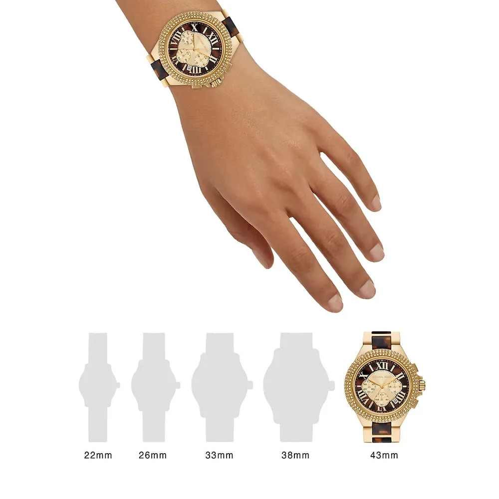 Camille Crystal Pavé Goldtone Stainless Steel & Tortoise Acetate Bracelet Chronograph Watch​ MK7269