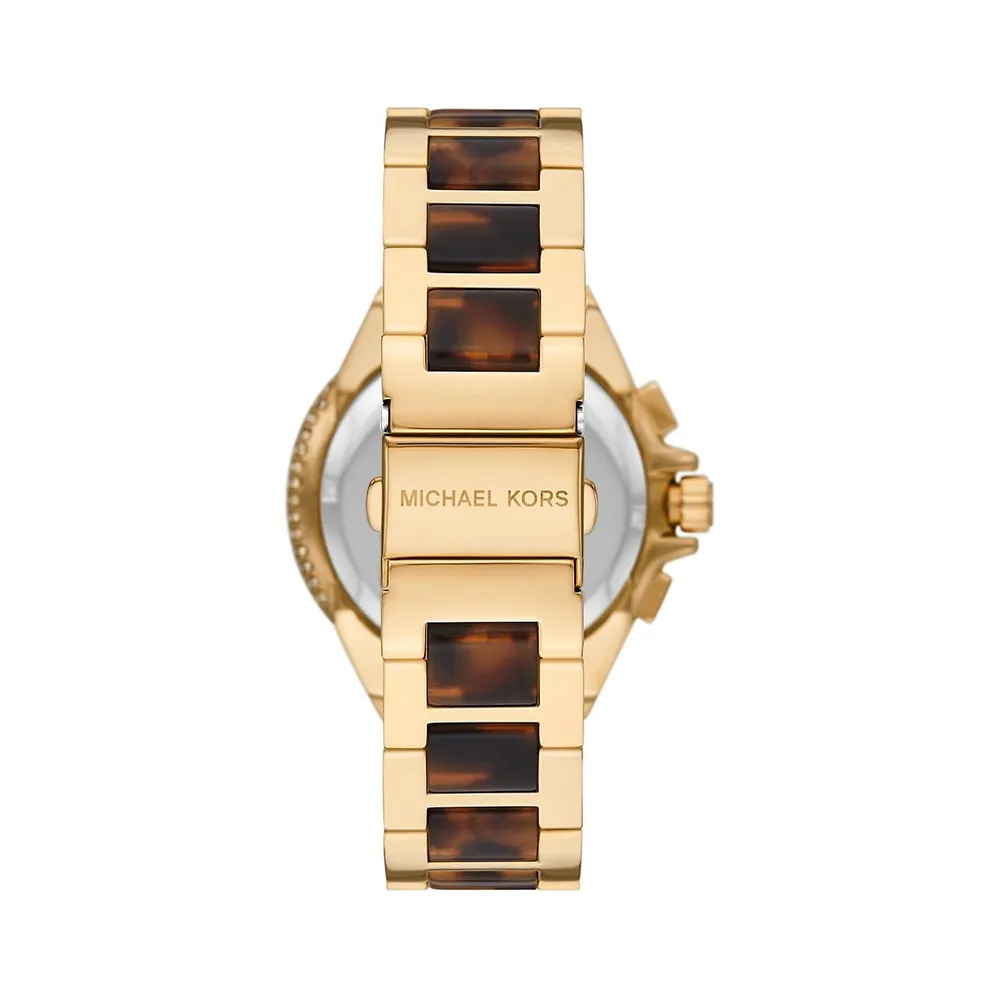 Camille Crystal Pavé Goldtone Stainless Steel & Tortoise Acetate Bracelet Chronograph Watch​ MK7269