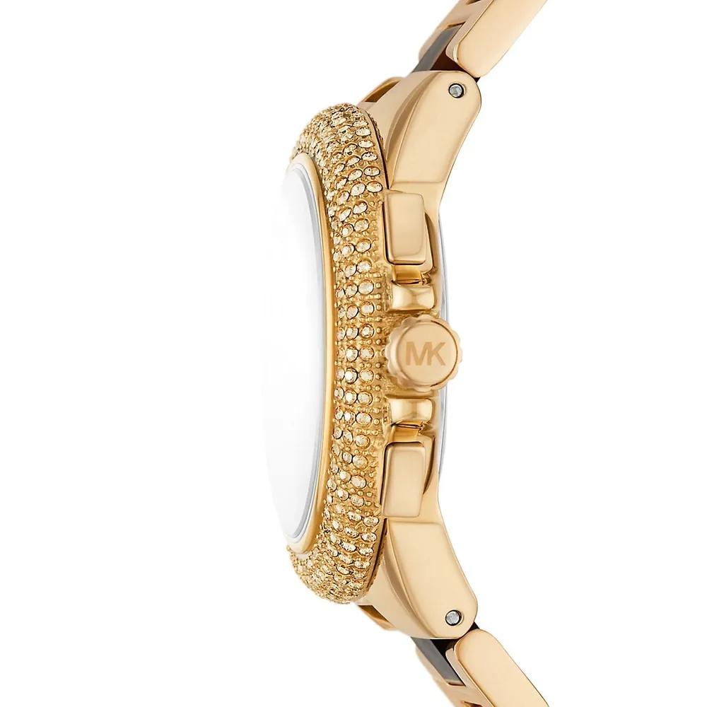 Camille Crystal Pavé Goldtone Stainless Steel & Tortoise Acetate Bracelet Chronograph Watch​ MK7269