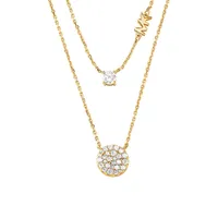 Premium 14K Goldplated Sterling Silver & Cubic Zirconia Double-Layered Pavé Disk Necklace