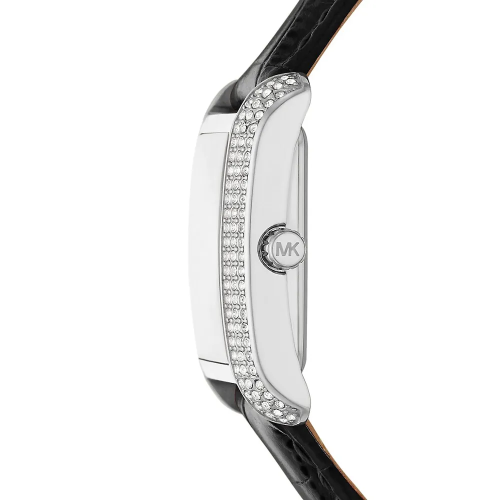 Emery Pavé Stainless Steel & Leather Strap Watch MK4696