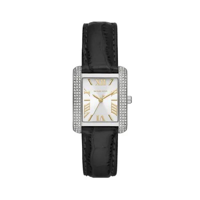 Emery Pavé Stainless Steel & Leather Strap Watch MK4696