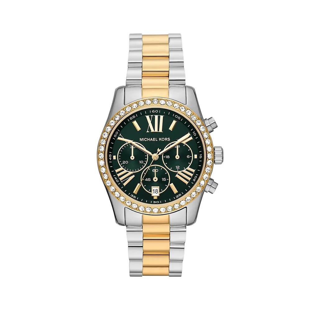 & MK7303 Lux Town | Two-Tone Stainless Crystal Michael Centre Lexington Kors Watch Scarborough Steel Chronograph