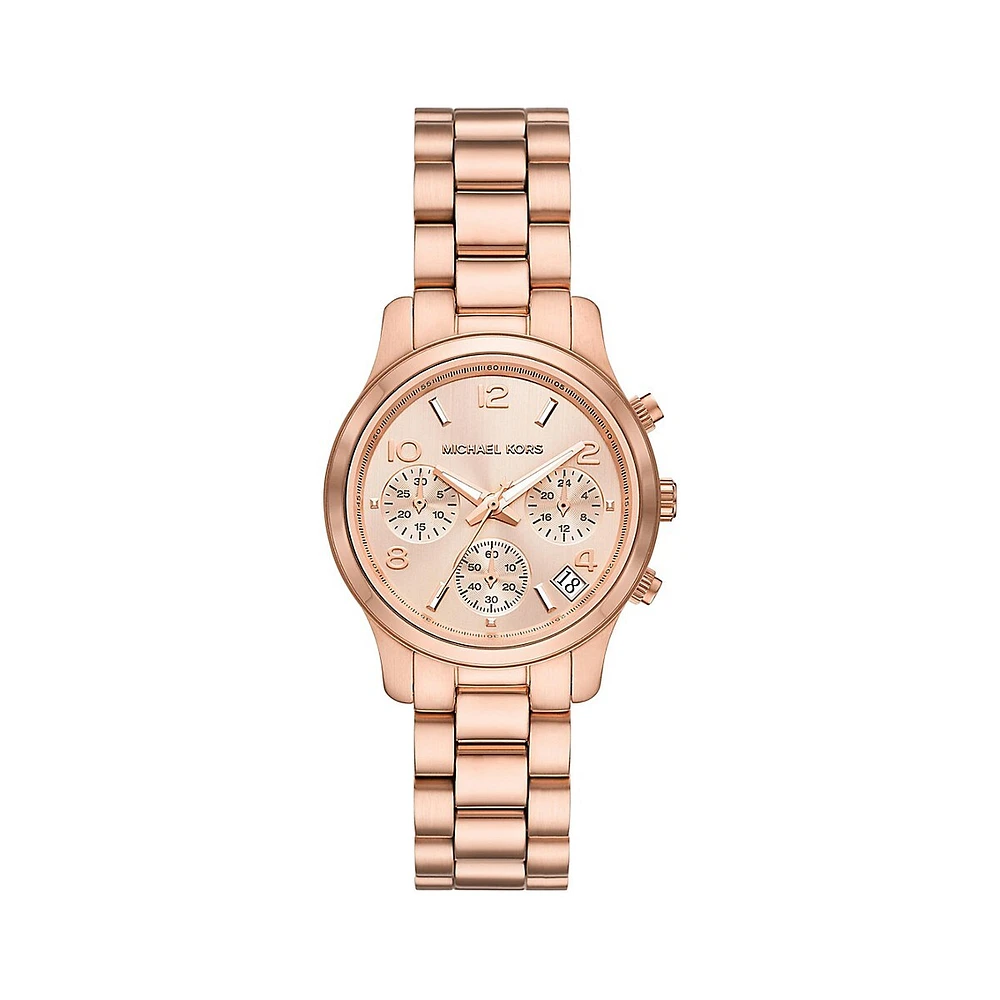 Steel Kors Shopping Rose-Goldtone MK7327 Chronograph Michael Watch​ Stainless Bayshore Centre Runway |