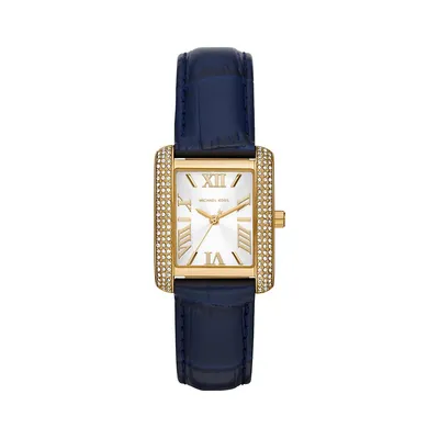 Emery Pavé Goldtone Stainless Steel Case & Leather Strap Watch MK2982