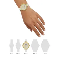 Montre en acier inoxydable doré avec bracelet en cuir blanc et formes de papillon Holl & Crystal KSW1790
