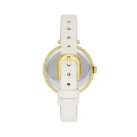 Holl & Crystal, Goldtone Stainless Steel & White Leather Strap Butterfly Watch KSW1790