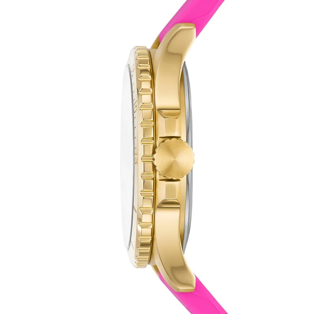 Montre en acier inoxydable doré avec bracelet en silicone FB-01 ES5290