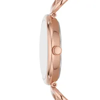 Montre-bracelet en acier inoxydable rose doré avec maillons en D Carlie, modèle ES5273