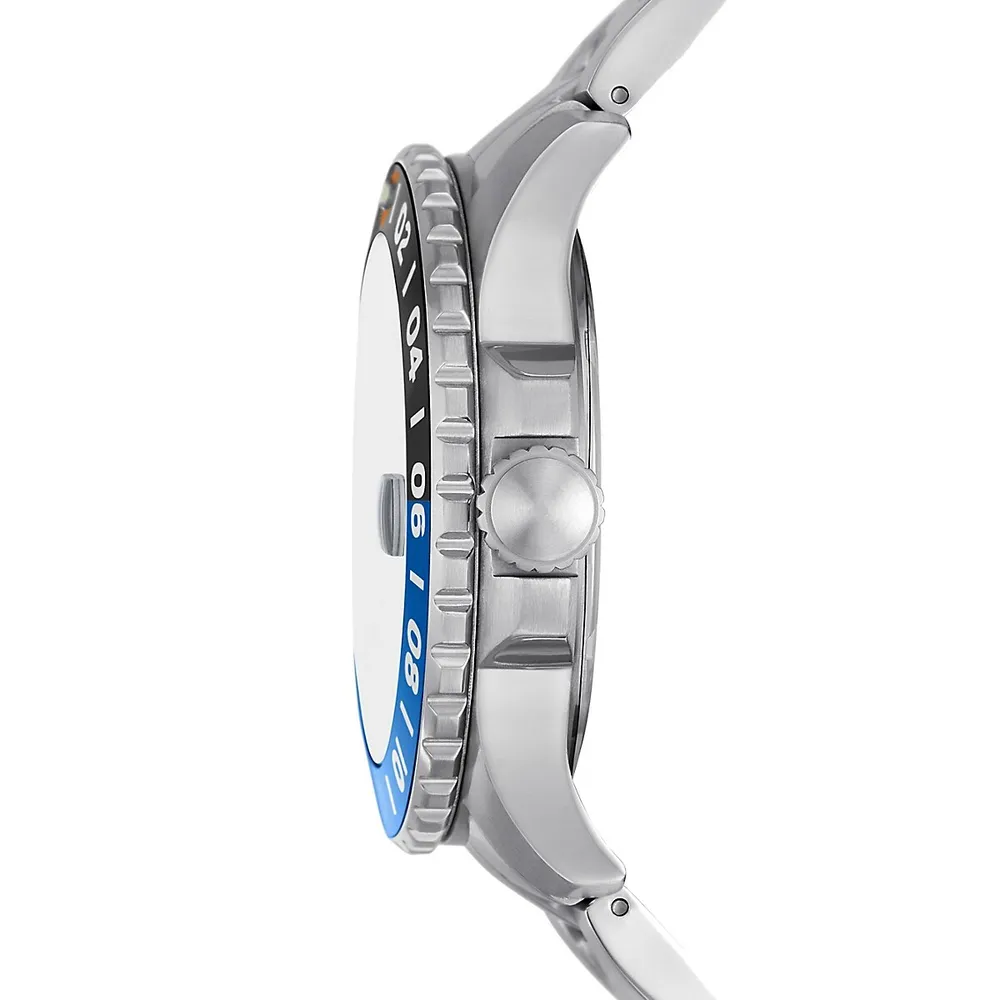 Montre-bracelet en acier inoxydable à fonction GMT Fossil Blue, modèle FS5991