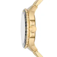 Montre-bracelet en acier inoxydable doré à fonction GMT Fossil Blue, modèle FS5990