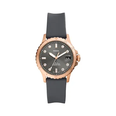 Montre en inox rose doré et cristal FB-01 avec bracelet en silicone ES5293
