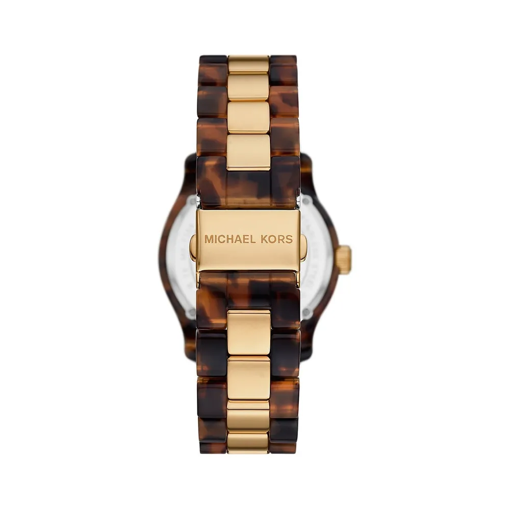 Runway Goldtone & Tortoise Acetate Bracelet Watch MK7354