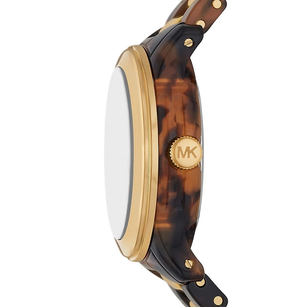 Runway Goldtone & Tortoise Acetate Bracelet Watch MK7354