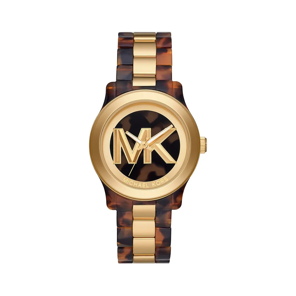 Runway Goldtone & Tortoise Acetate Bracelet Watch MK7354