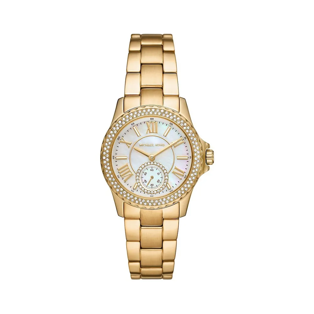 Everest Crystal & Goldtone Stainless Steel Bracelet Watch MK7363