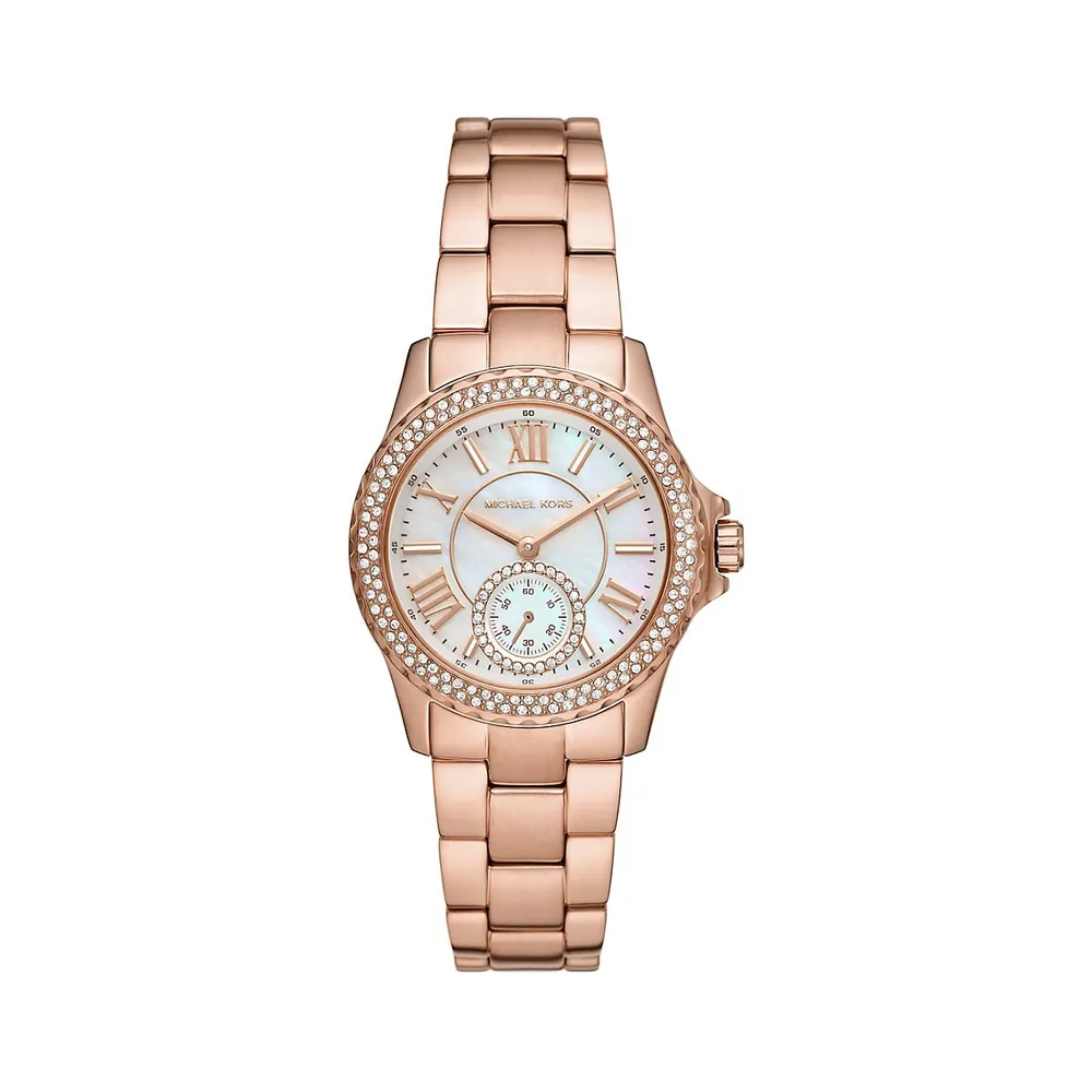Everest Crystal & Rose Goldtone Stainless Steel Bracelet Watch MK7364
