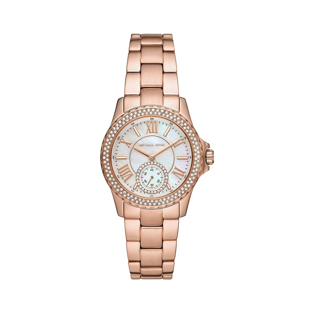 Everest Crystal & Rose Goldtone Stainless Steel Bracelet Watch MK7364