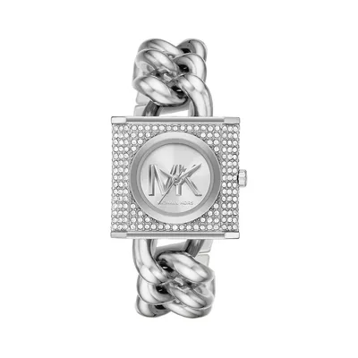 MK Chain Lock Pavé & Stainless Steel Chain-Link Bracelet Watch MK4718