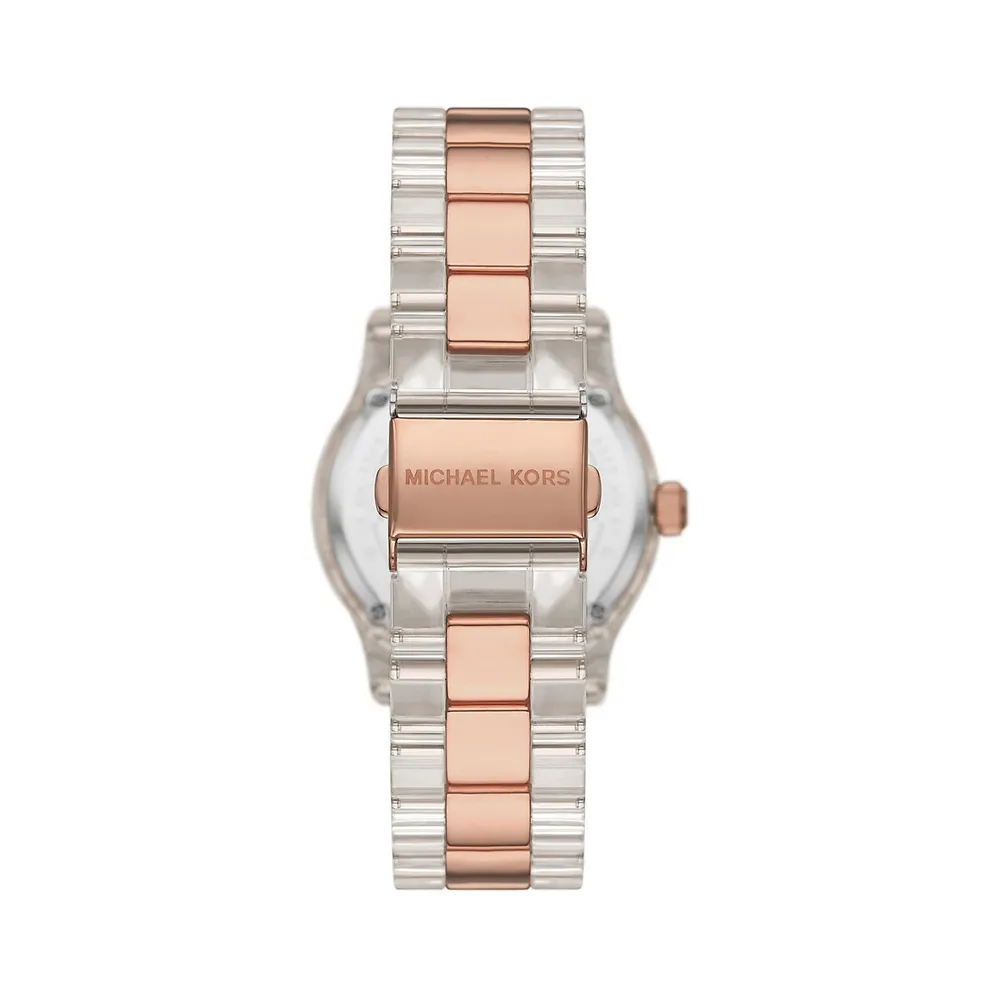 Runway Pavé, Rose-Goldtone & Clear Acetate Bracelet Watch MK7355