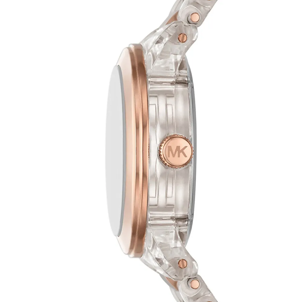 Runway Pavé, Rose-Goldtone & Clear Acetate Bracelet Watch MK7355