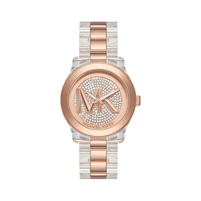 Runway Pavé, Rose-Goldtone & Clear Acetate Bracelet Watch MK7355