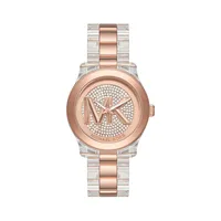 Runway Pavé, Rose-Goldtone & Clear Acetate Bracelet Watch MK7355