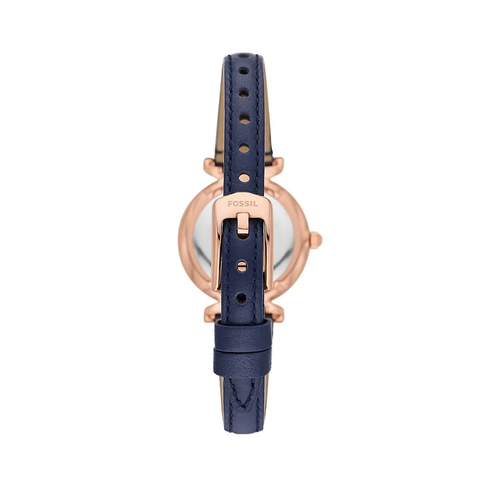 Carlie Rose Goldtone Stainless Steel, Glitz and Navy Litehide Leather Strap Watch ES5295