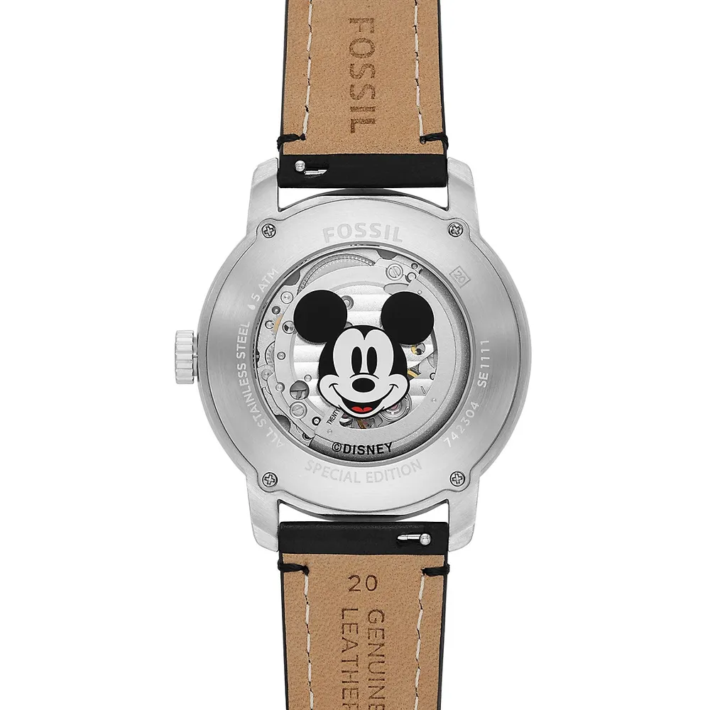 Mickey Mouse Disney x Fossil Special Edition Classic Stainless Steel & Leather Watch SE1111