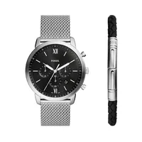 Neutra Stainless Steel Mesh Strap Chronograph Watch & Bracelet 2-Piece Box Set FS6020SET