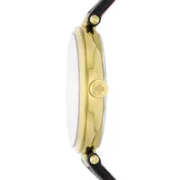 Holland Goldtone Stainless Steel, Mother-Of-Pearl, Faux Pearl and Black Leather Strap Watch KSW1808