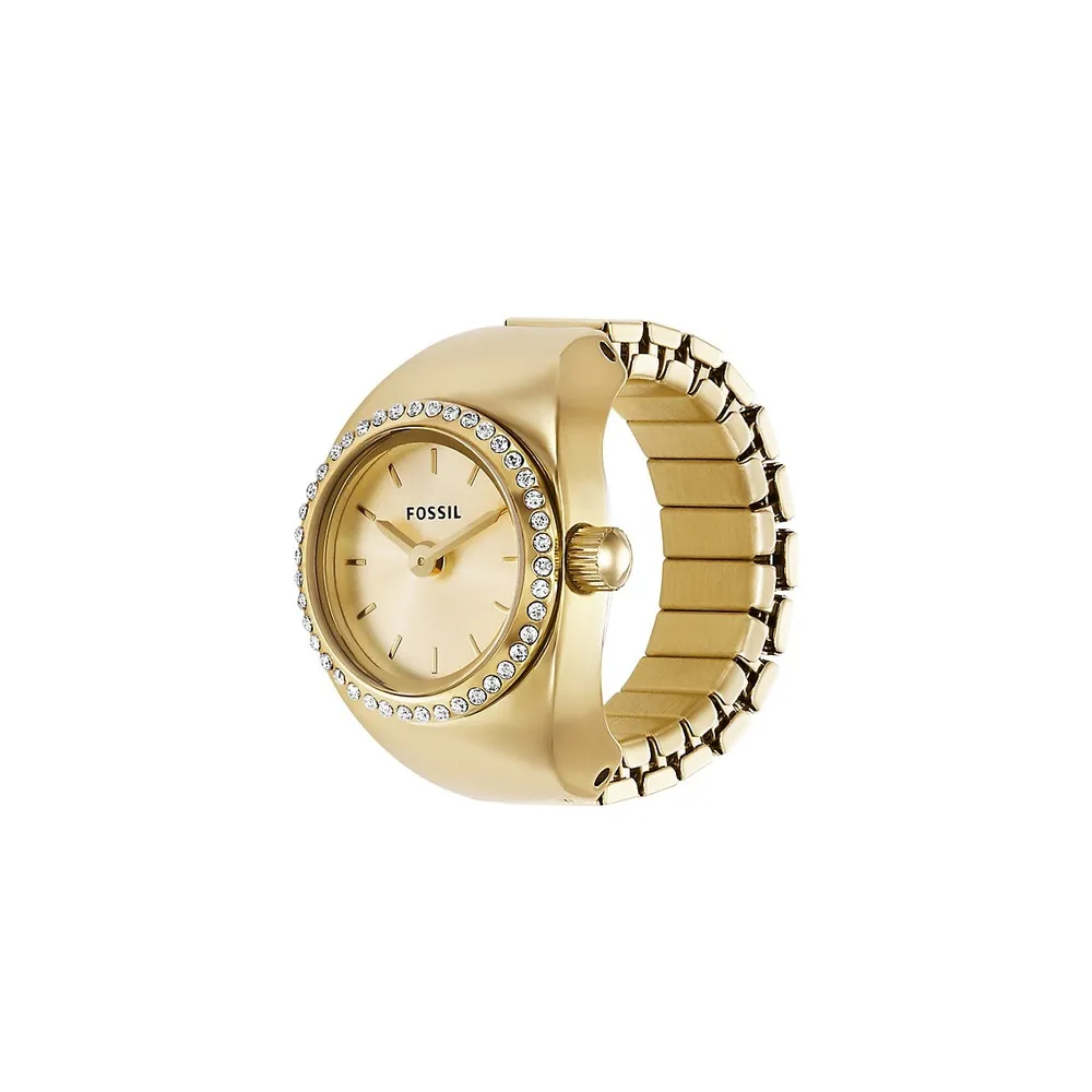 Goldtone Stainless Steel & Crystal Watch Ring ES5319