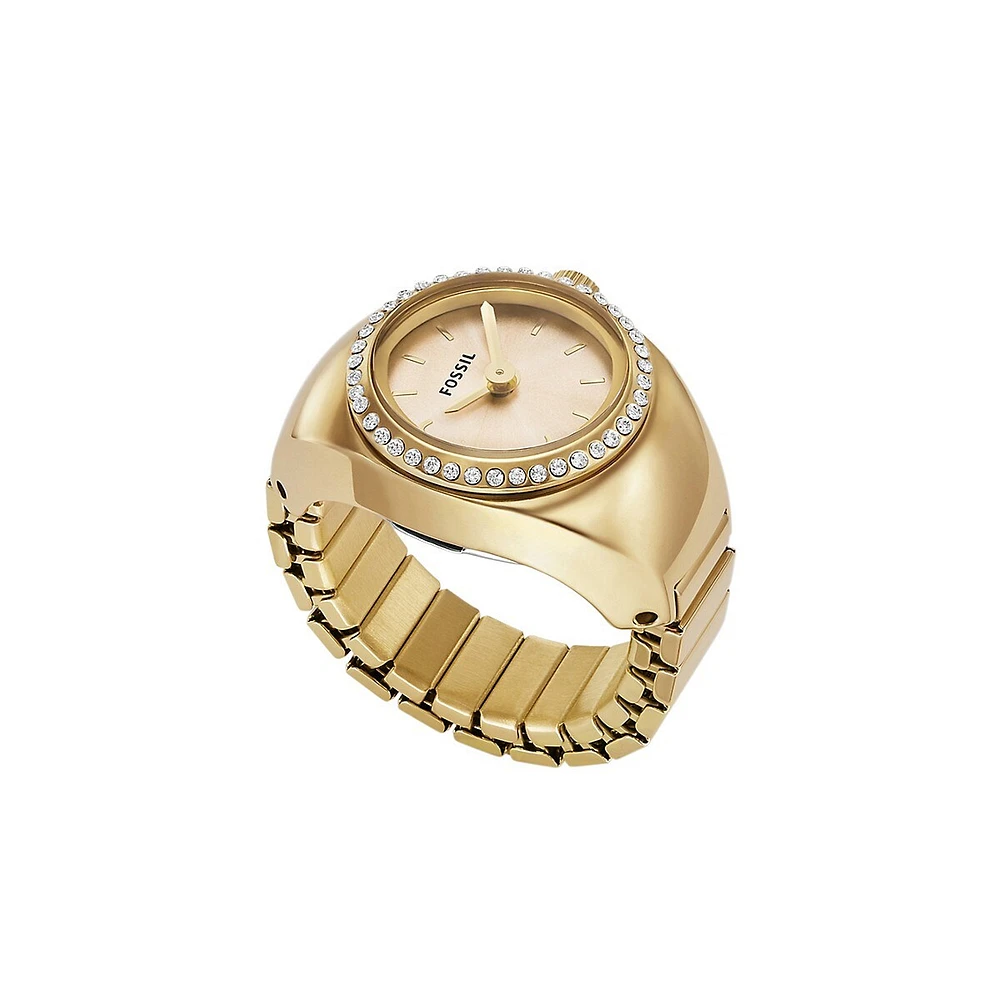 Goldtone Stainless Steel & Crystal Watch Ring ES5319