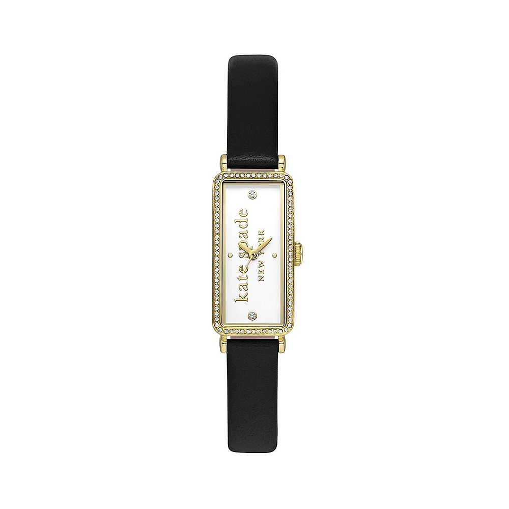 Rosedale Goldtone Stainless Steel & Black Leather Strap Watch KSW1817