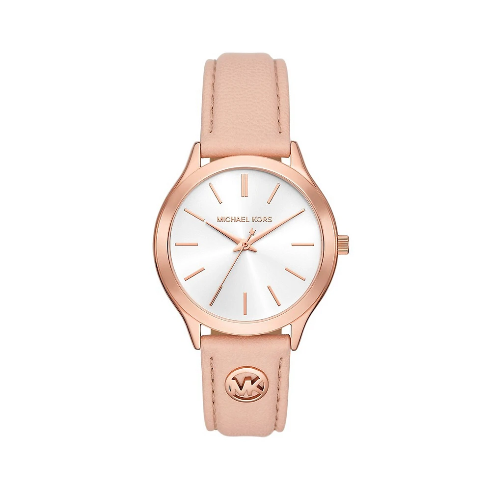 Slim Runway Blush Leather Strap Watch MK7467