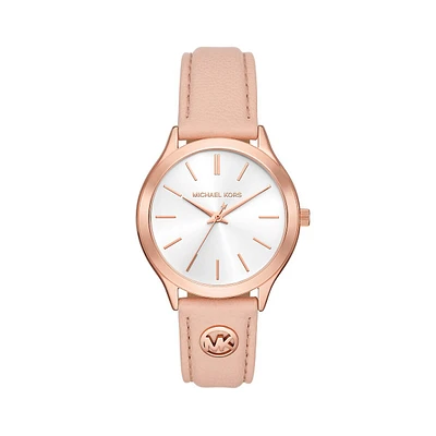 Slim Runway Blush Leather Strap Watch MK7467