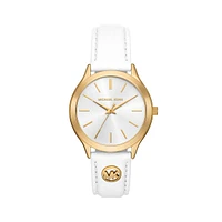 Slim Runway White Leather Strap Watch MK7466