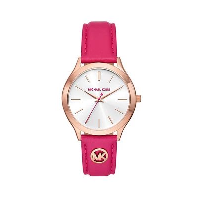 Slim Runway Deep Pink Leather Strap Watch MK7469