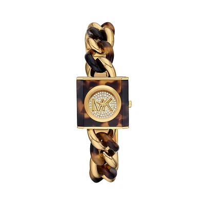MK Chain Lock Tortoise & Goldtone Stainless Steel Bracelet Watch MK4808