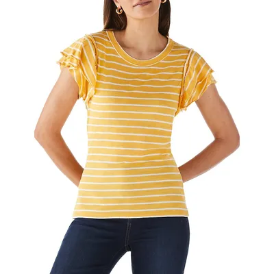 Striped Ruffle-Sleeve T-Shirt