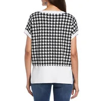 Houndstooth Short-Sleeve Sweater
