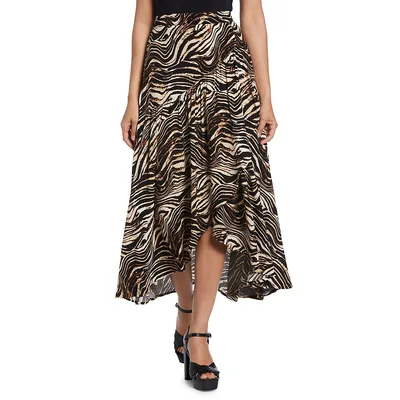 Ella Printed Crepe Faux Wrap High-Low Skirt