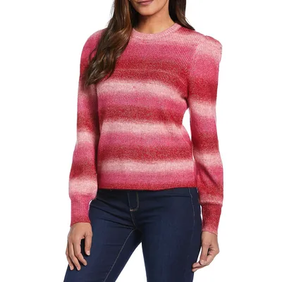 Ombré Stripe Puff-Sleeve Sweater