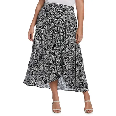 Plus Printed Faux-Wrap Skirt